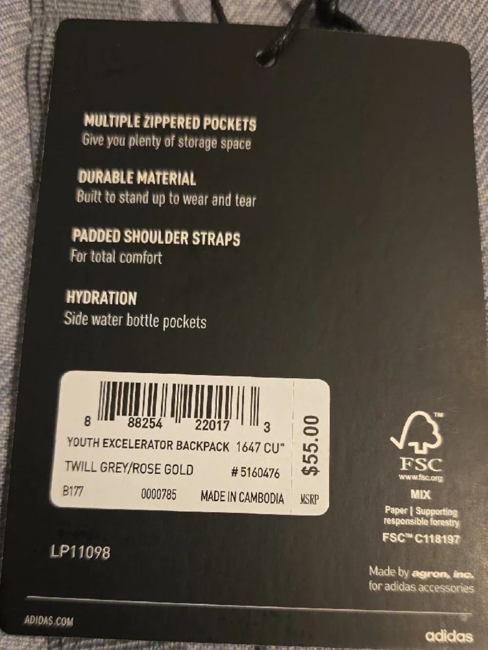 adidas Grey/Rose Gold Youth Excelerator Backpack